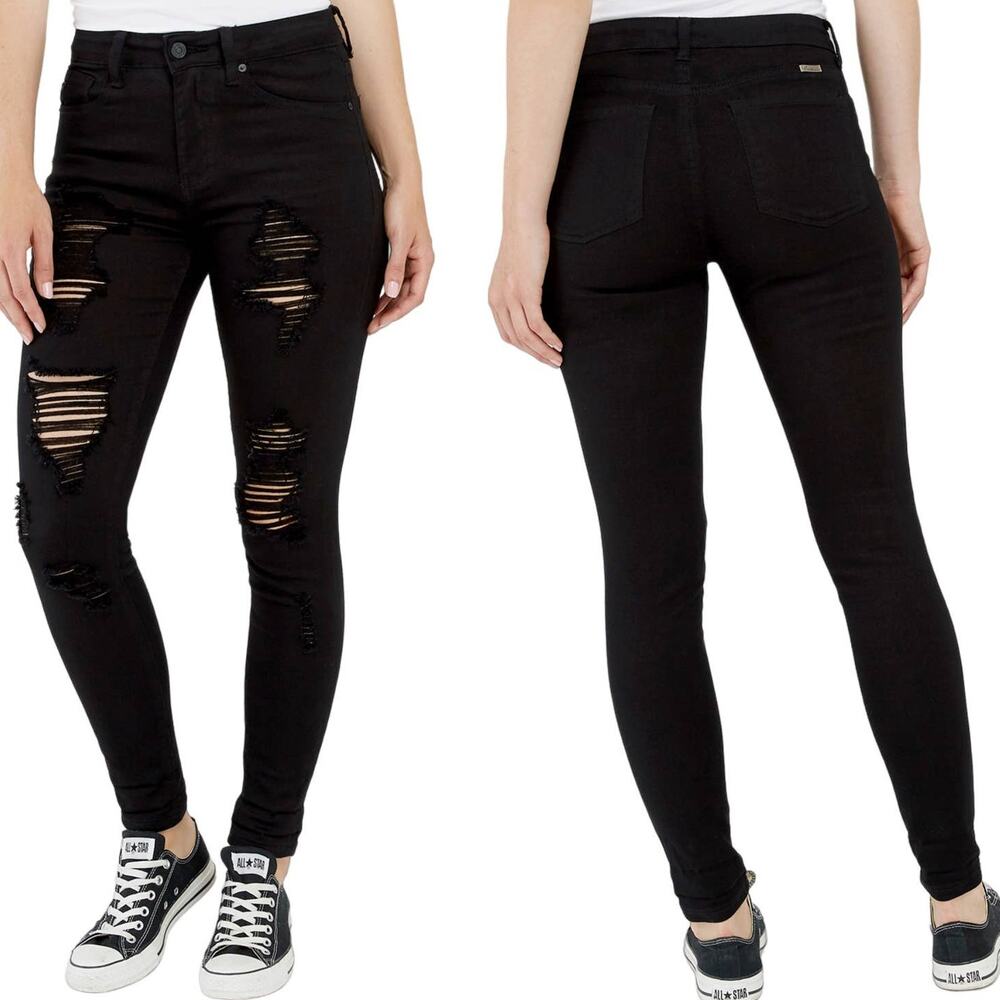 KanCan Jeans Ripped Shredded Skinny Women's Size 3/25 High Rise Waist Black NWT - Picture 2 of 16
